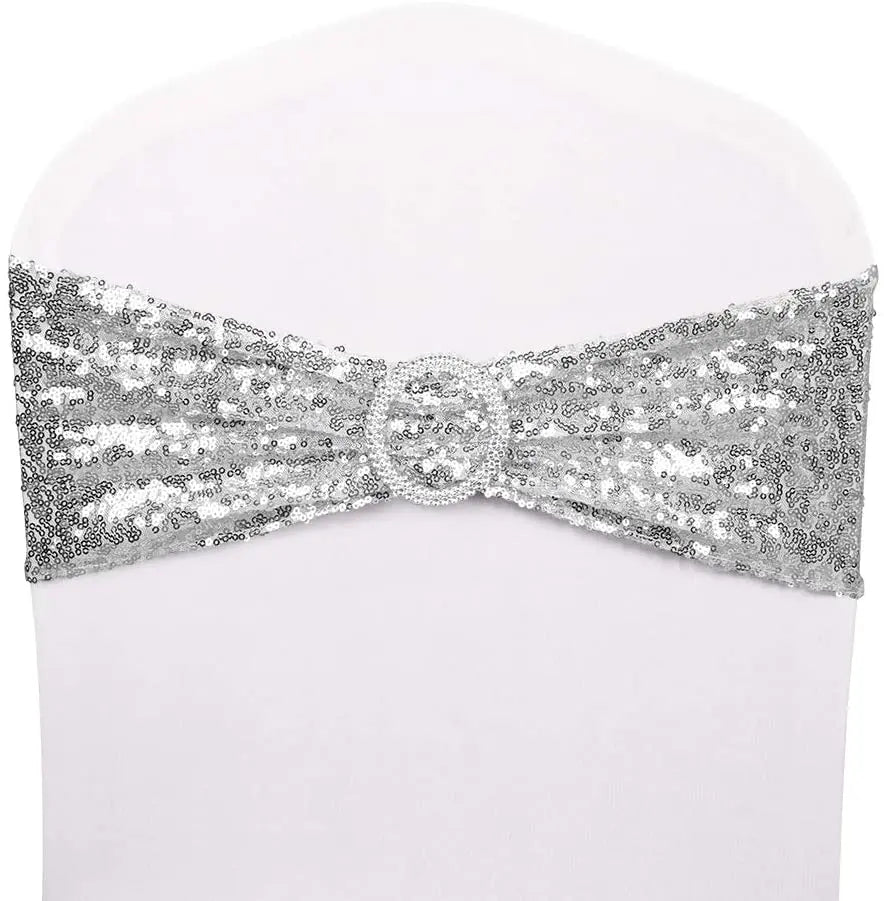 Latest Design Sequin Silver Luxury Chair Back Sash Chair Cover Wedding