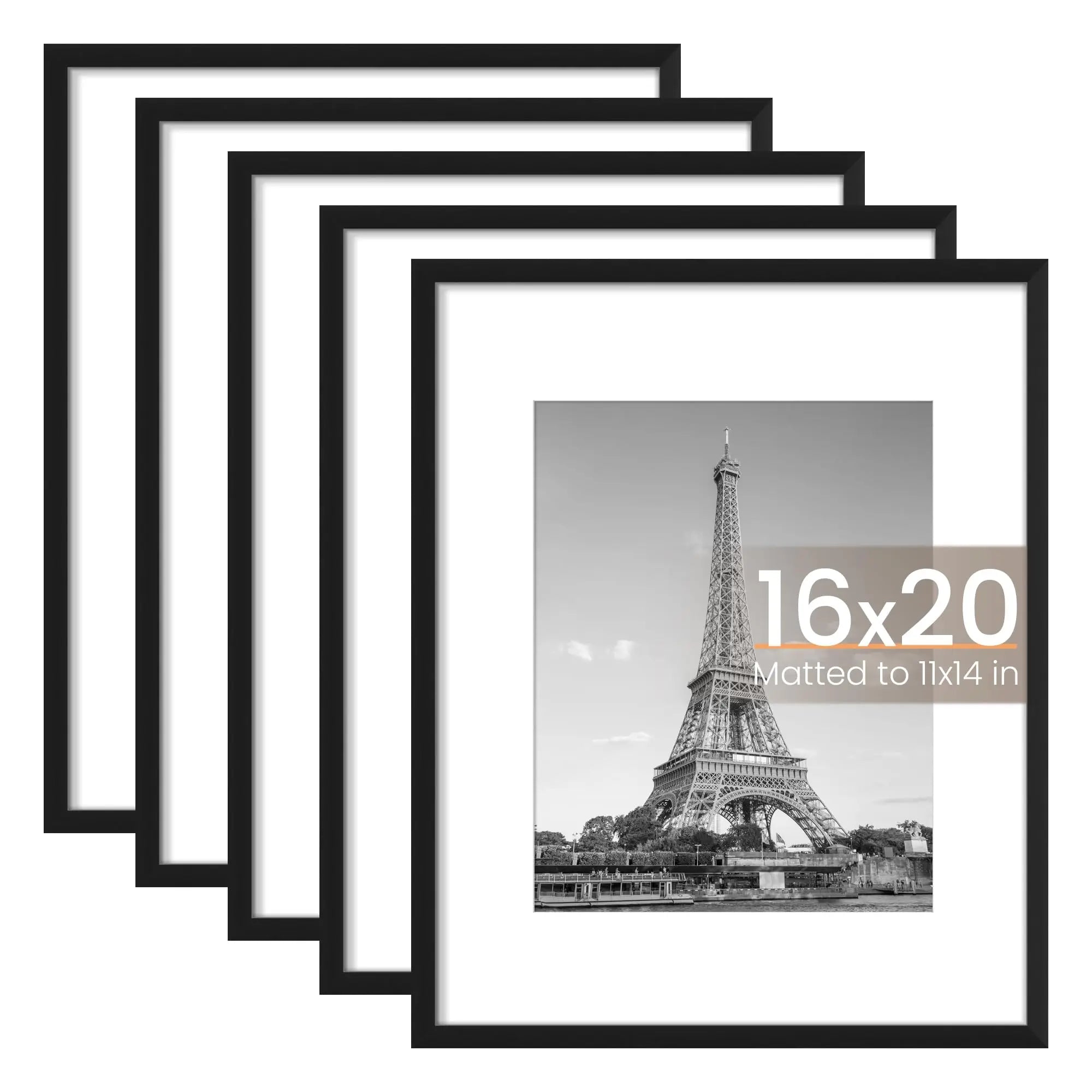16x20 Picture Frame Display Pictures 11x14 with Mat or 16x20 Without Mat Wall Gallery Poster Frames Black White