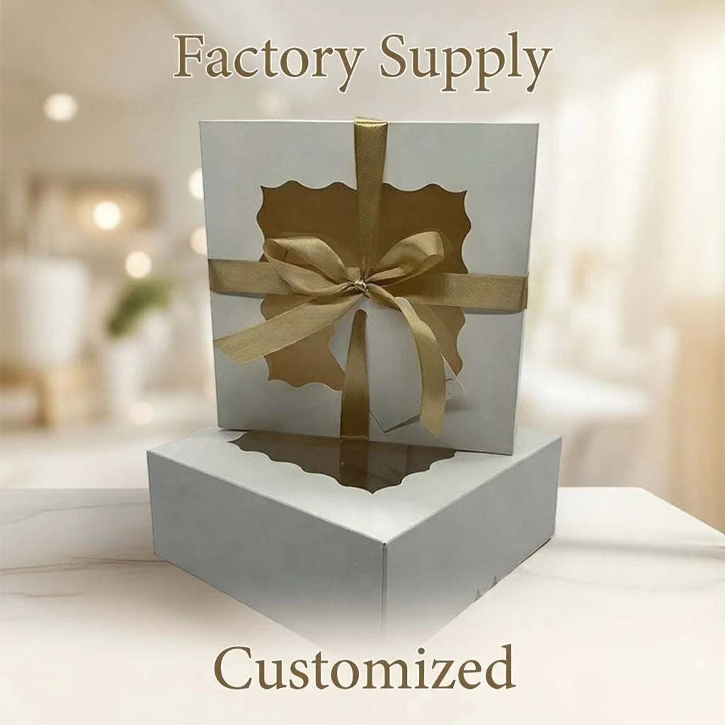 Factory Custom Paper Cake Box  Hot Selling White Stock Auto-pop up square Cake Donuts Desert Bakery Boxes