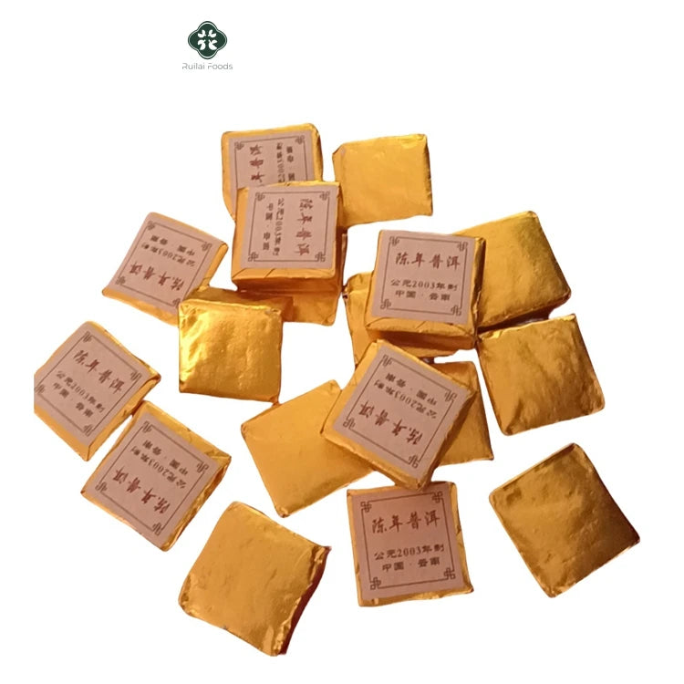 China Factory Selling Golden Square Pure Puer Tea Cake Health and Slimming Compressed Fermented Ripe Pu'er Tea Cake