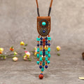 Tibetan Ethnic Leather Turquoise Pendant Necklace Bohemian Traditional Clothing Women Jewelry