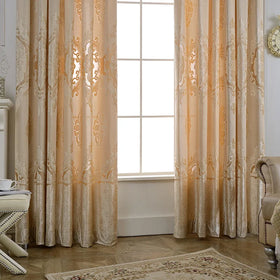 XinLan OEM European Style Jacquard Velvet Decorative Gold Luxury Curtain for Bedroom