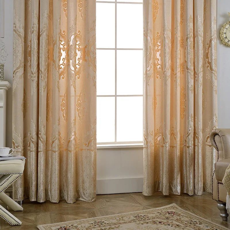 XinLan OEM European Style Jacquard Velvet Decorative Gold Luxury Curtain for Bedroom