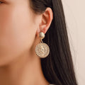 2021 Trendy Punk Portrait Round Pendant Earrings Women Metal Setting Crystal Stainless Steel Earrings Jewelry Wholesale