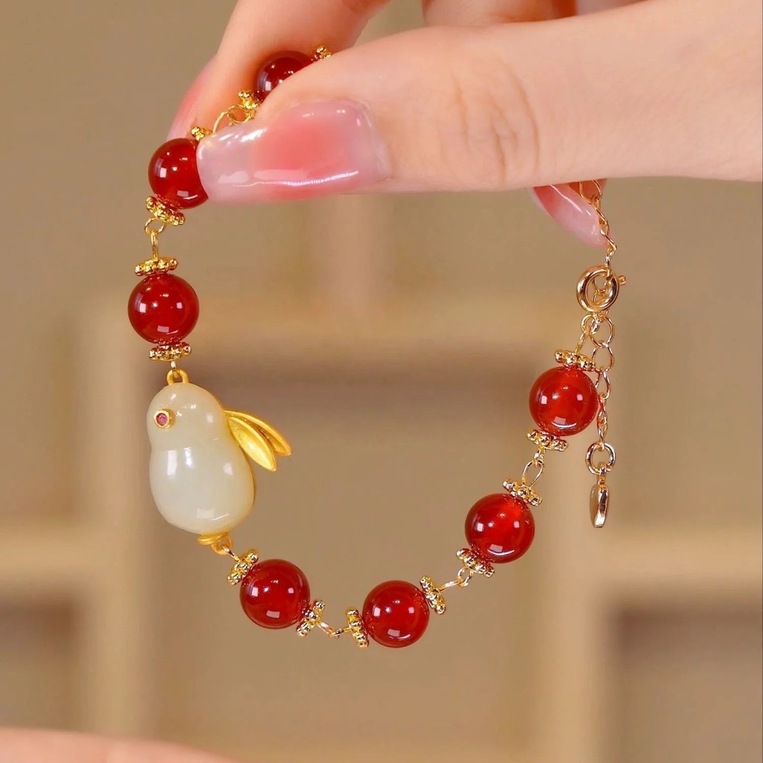 Year of Rabbit Lucky Charm Bangle Hetian Jade Rabbit Bracelet Crystal Bracelet With FU Character Pendant Bracelets for Women
