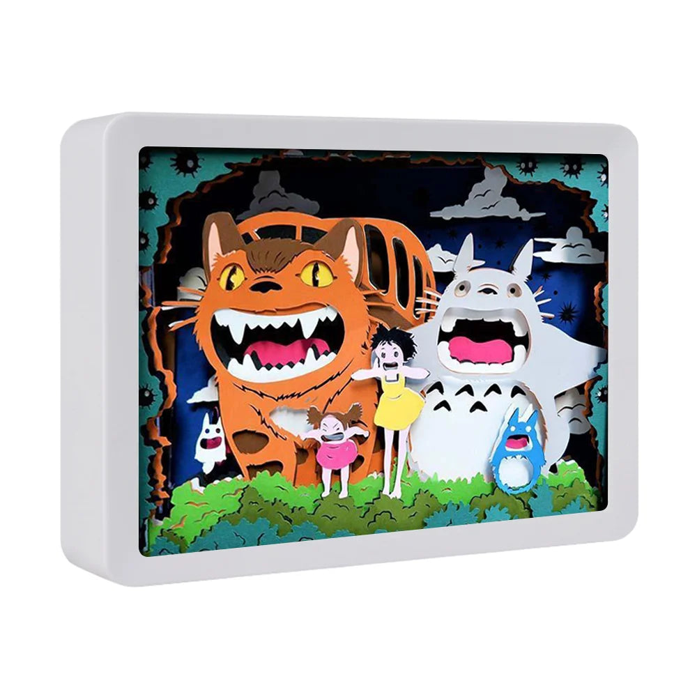 Creative Crazy Cat Anime Led Night Light 3D Paper Fashion Crafts Creative Crafts Paper Cut Sheets Shadow Play Box