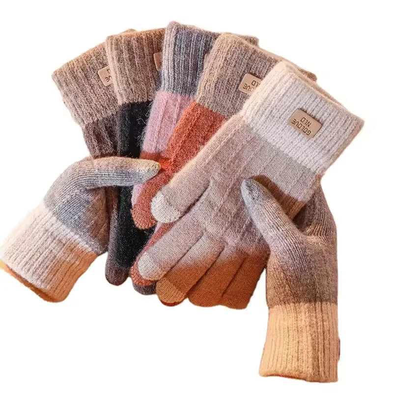 Sample Support Custom Logo Jacquard Winter Knitted Gloves Touch Screen Wholesale Outdoor Riding Gloves for Men Women Made Cotton