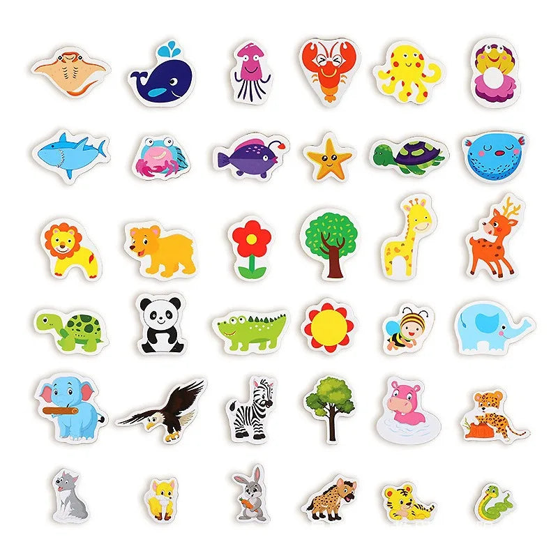 Children's Early Education Wooden Animal Alphabet Recognition Word Puzzle Whiteboard Fridge Magnets Eco-friendly Art Deco Design