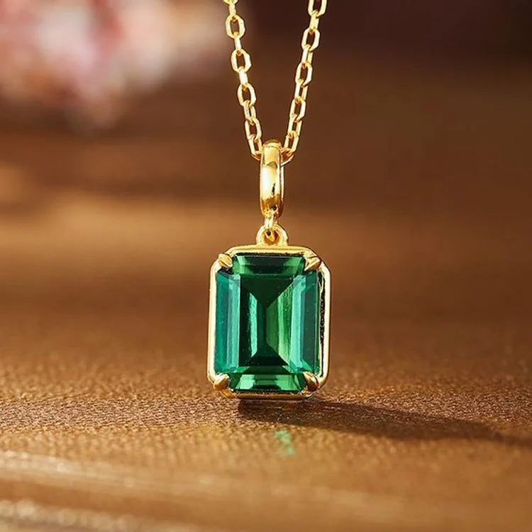 RUYI 18k White Yellow Rose Gold 2ct Lab Emerald Pendant Necklace