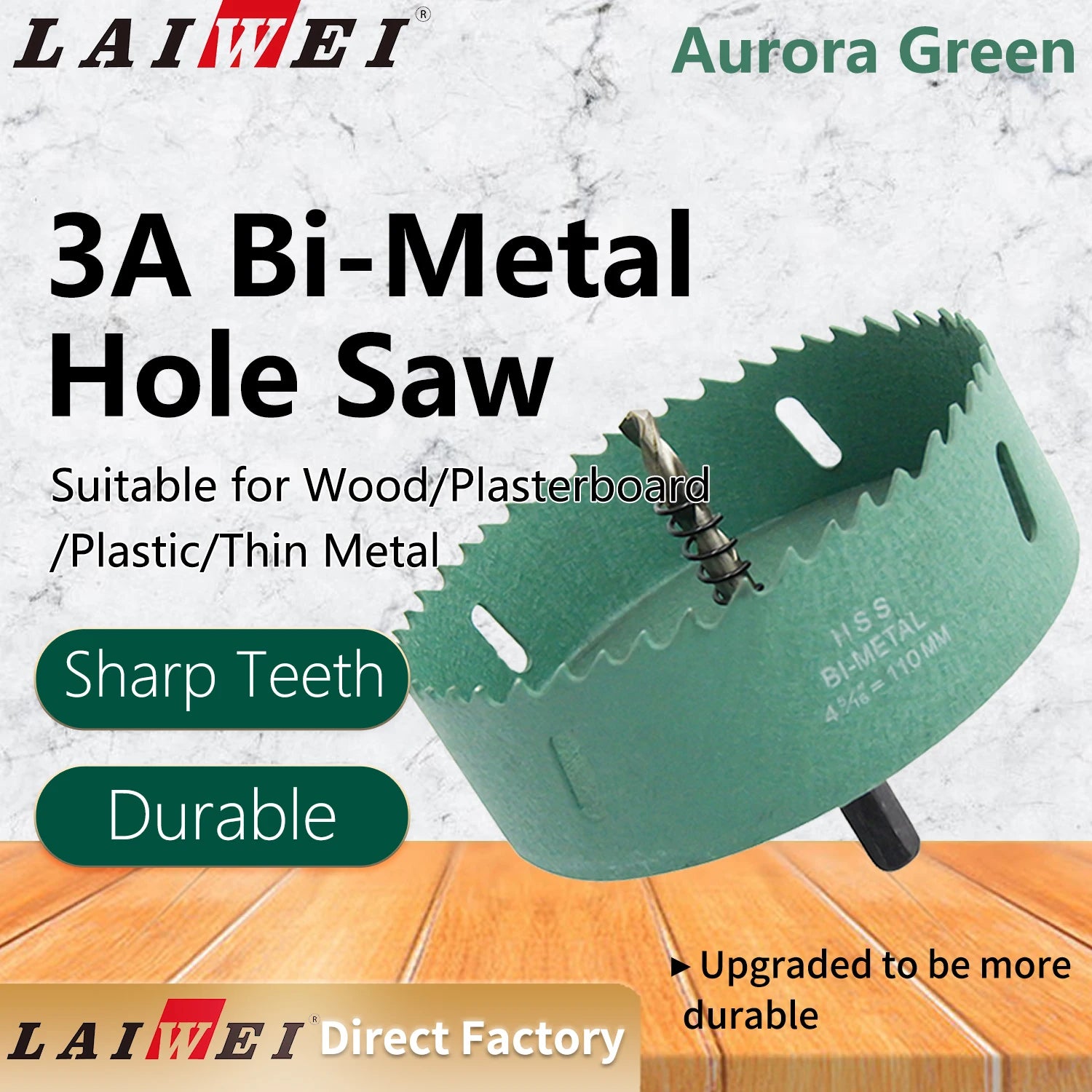HS0002 Bimetal Hole Saw LAIWEI Aurora Green High-Speed Steel Bit with Drill Shank Finish for Wood and Metal 3-Year Warranty