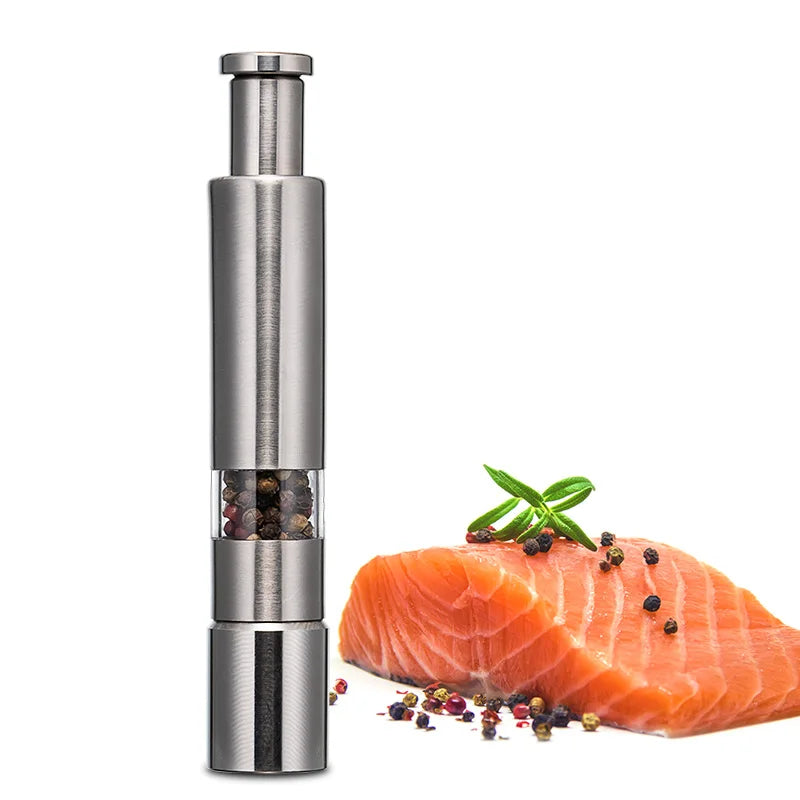 Kitchenware & Tableware Stainless Steel Seasoning Salt & Pepper Grinder Thumb Pump Manual Pepper Mill with Colourful Box