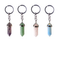 Hexagonal Chakra Crystal Bullet Shape Gemstone Pendant Key Chain Silver Pointed Quartz Stone Key Chain for Women and Men