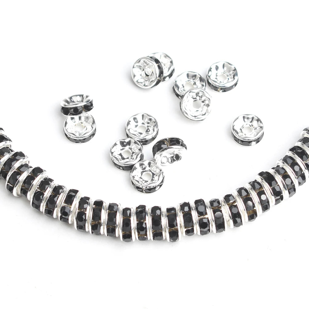 Wholesale KUOYU 100pcs/bag 6/8mm Metal Black Crystal Rhinestone Rondelle Spacer Beads DIY Jewelry Making Bracelet MegaBDM