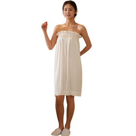 White Womens Bath Body Wrap Towel Lightweight Shower Spa Wrap Robe Adjustable Closure Bath Towel
