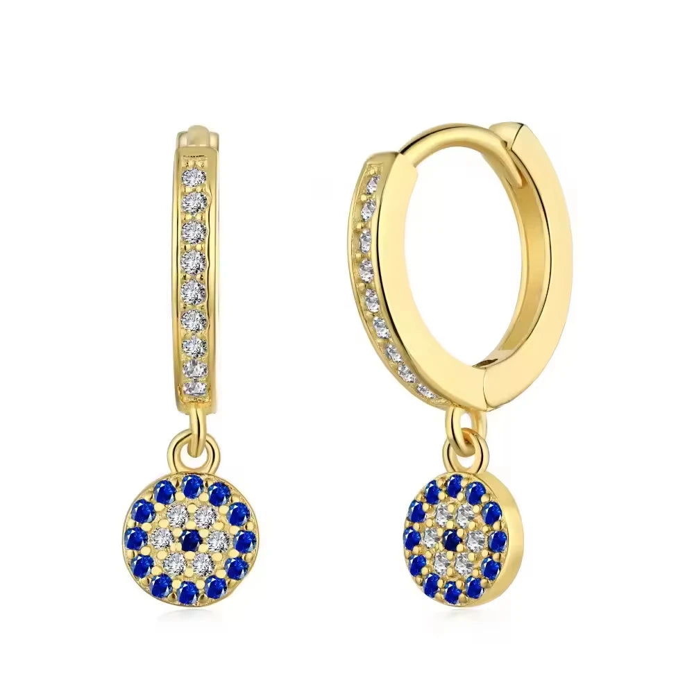 Factory Sale Jewelry 925 Sterling Silver Gold Plated Blue Zircon Devil Eye Dangle Drop Earrings