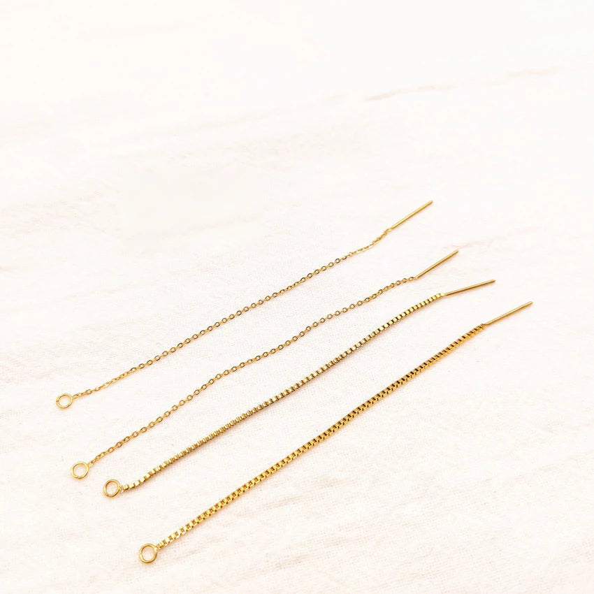 316L Stainless Steel Pvd 18k Gold Plated Earring ThreadJewelry Findings Line Venice Cross Box Chain Thread Stud Earrings