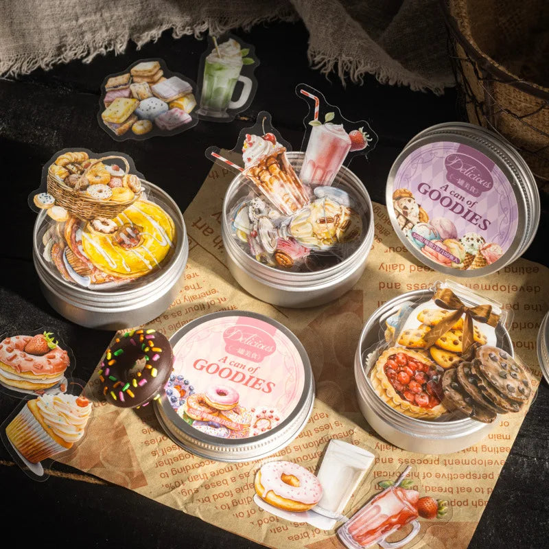 100 Sheets Per Box of Aluminium Box Stickers a Can of Food Series Food Theme Material Collage