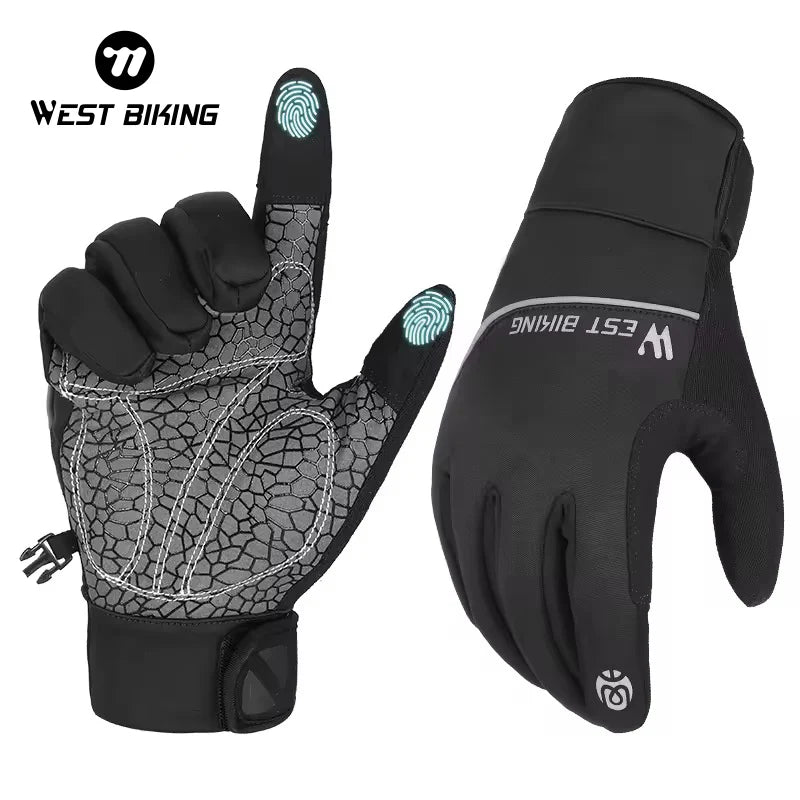 WEST BIKING Thermal Winter Ski Touch Screen Full Finger Gloves Sensitive Touch Scooter Motorcycle Bicycle Velvet Gloves