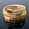 Custom Gold Geometric Stainless Steel Engraved Bracelets Set Classic Style Opening Rope Design for Weddings Parties and Gifts