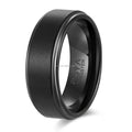 POYA 8mm Tungsten Wedding Ring Vintage Style Black Plated with Stepped Edges for Engagement & Gift