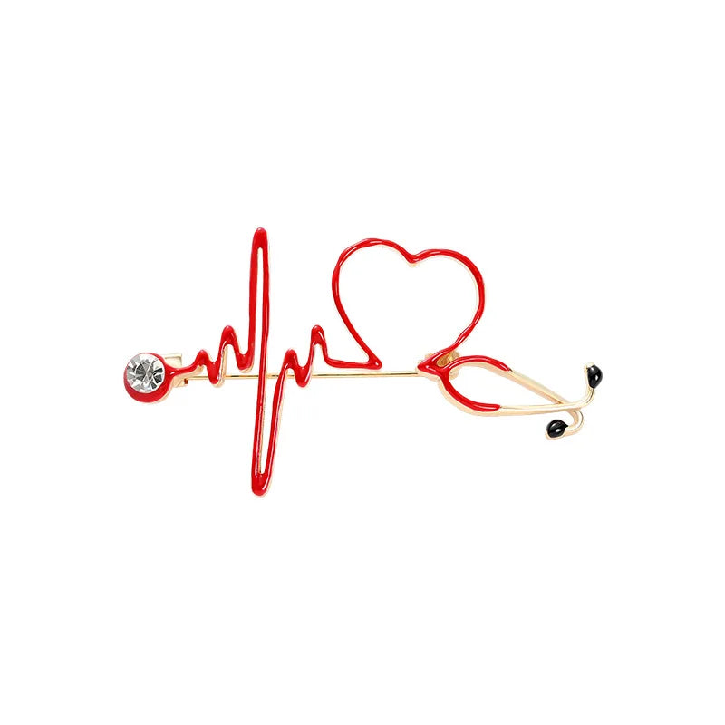 New Hot Sale Medical Medicine Brooch Pin Stethoscope Electrocardiogram Heart Shaped Pin Nurse Doctor Backpack Lapel Jewelry
