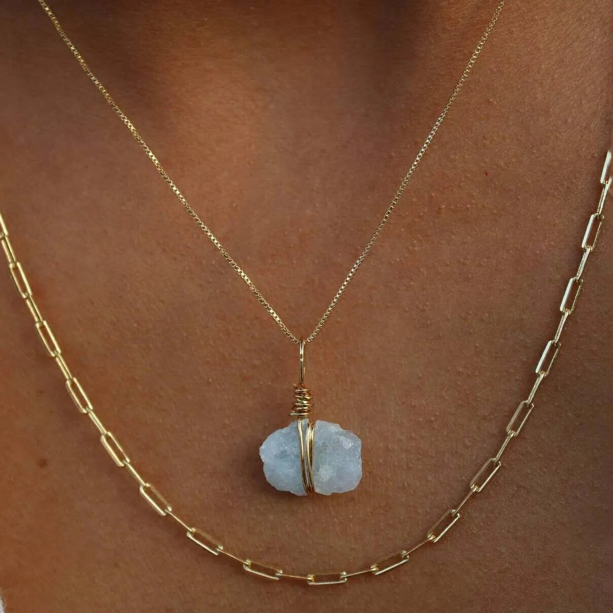 Wedding Gift Minimalist March Birthstone Necklace Raw Stone Aquamarine Crystal Necklace Women