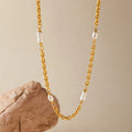 ORNAPEADIA 18K Gold Pearl Decoration Bohemia Chic Brass Figaro Chain Choker Necklace for Women's Party