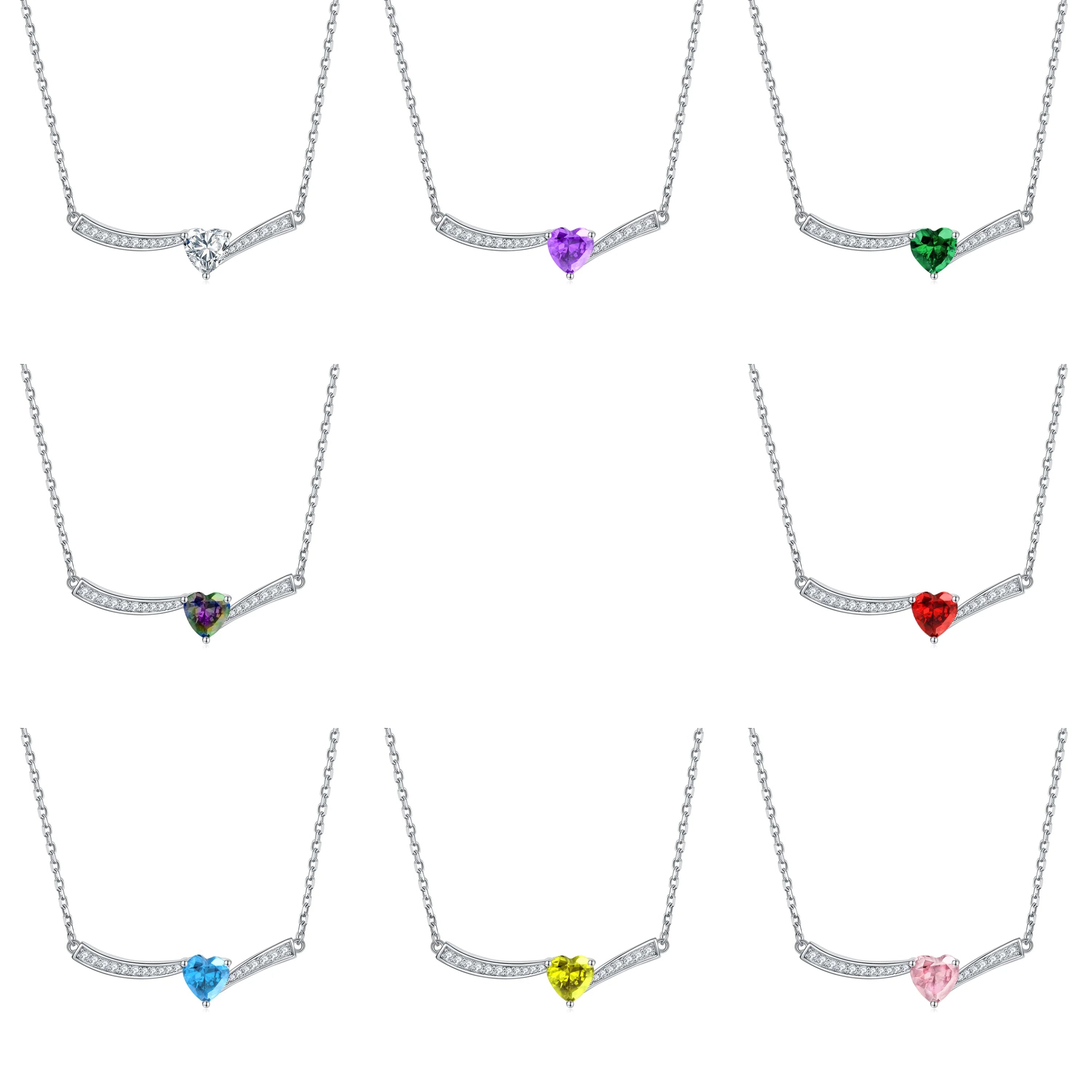 Creative 925 Sterling Silver Niche Design Heart-Shaped Colored Gemstone Collar Necklace