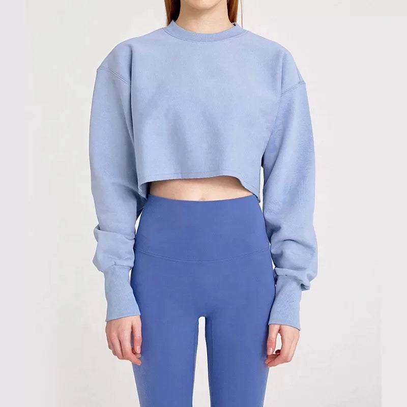 KCOA Wholesale High Quality Plain Womens Crew Neck Pullover Cropped Sweatshirts
