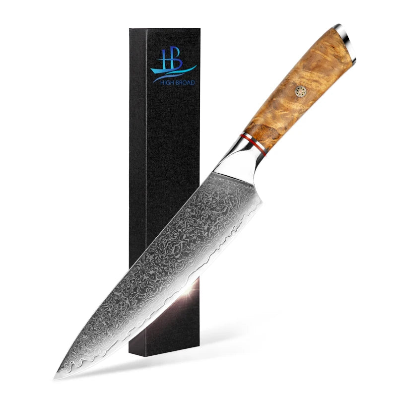 High Carbon 8 Inch Damascus Kitchen Knife Steel Damascus Chef Knife with Resin Handle