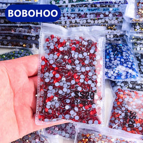 BOBOHOO 2088 None AB Colors Glass Glue Bottom 16 Cuts Hot Fix Rhinestone for Dancing Dress Rhinestone Rope Rhinestone Handbags