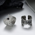 ICEBELA Jewelry Exaggerated Wide-face Vintage S925 Gemstone Ring for Women Old School Texture Index Open Adjustable Ring