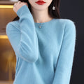 S-XXL Round Neck 100% Cashmere Knit Women's  Pullover Loose Bottom Sweater Autumn/Winter New Solid Color Sweater