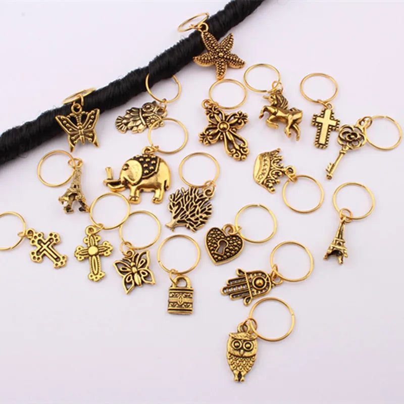 Hot Selling Mixed Style Vintage Metal Wig Hair Beads Braids Punk Cuffs Beads Dreadlocks Tool for Hair Diy Decor Jewelry