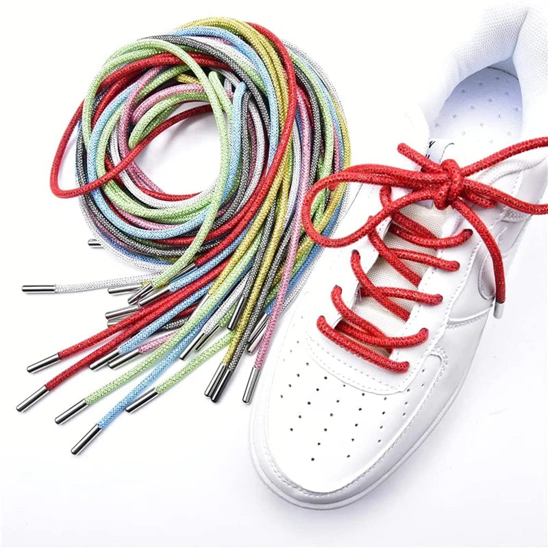 Wholesale Polyester Crystal Rhinestone Shoelaces Colorful Shiny 4MM Diameter 5MM Metal Head for Shoes Bags Belts Accessories
