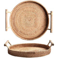 Hot Hand Made Smooth Brown Round Bread Basket Tea Woven Rattan Floating Tray for Serving Dinner Parties Coffee Breakfast