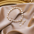 SC New Arrivals Korean Style Gold Plated Bracelet Natural Freshwater Pearl Beaded Bracelet Whale Tail Charm Bracelet for Women