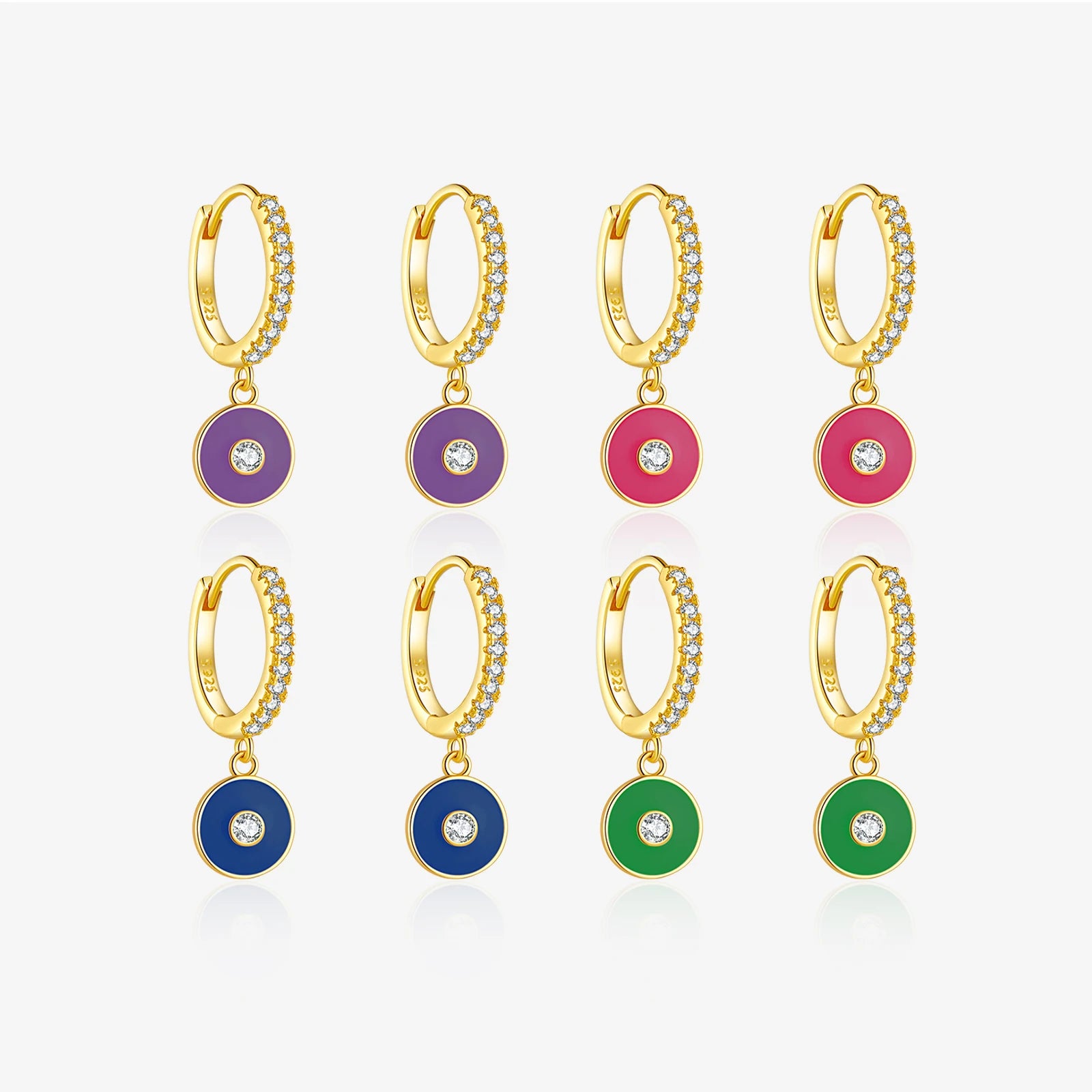FUAMAY Aretes Fashion 925 Silver Coin Jewelry 18K Gold Plated White Green Purple Red Enamel Coin Earrings
