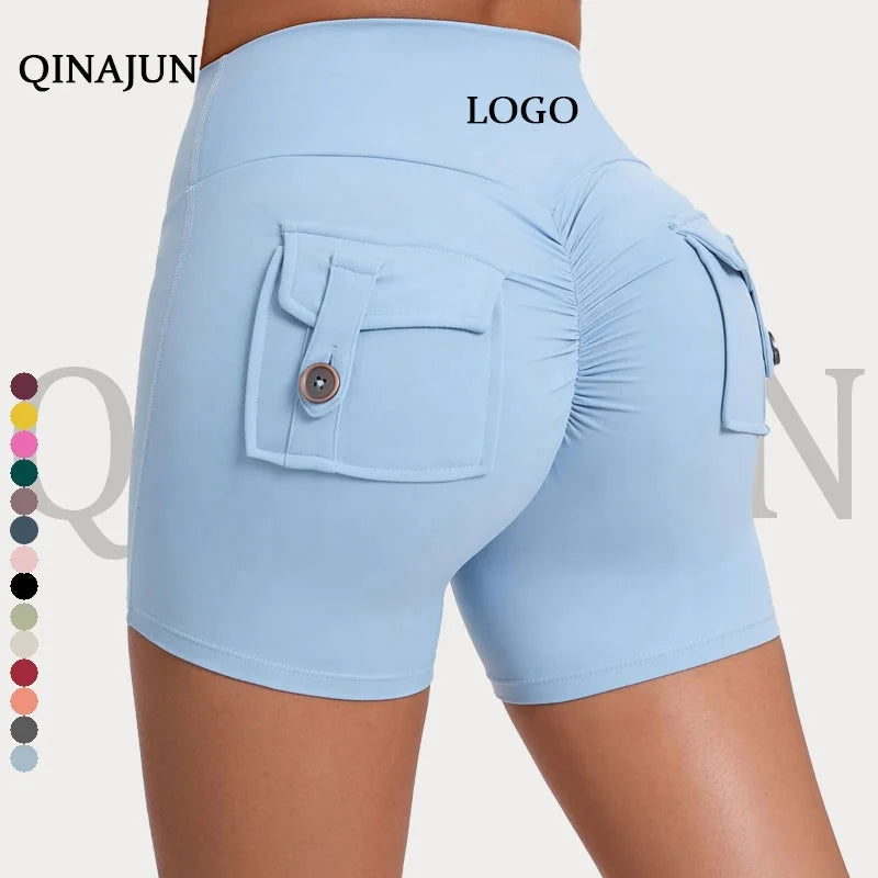 Wholesale Custom High Waisted Tummy Control Workout Yoga Shorts for Women Casual Biker Shorts With Pockets