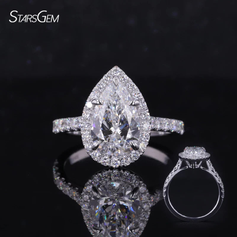 IGI Diamond Engagement Ring 14K Gold Diamond Tester Passing Jewelry 2.0 Carat D VS1 Pear Cut Lab Grown Diamond Ring