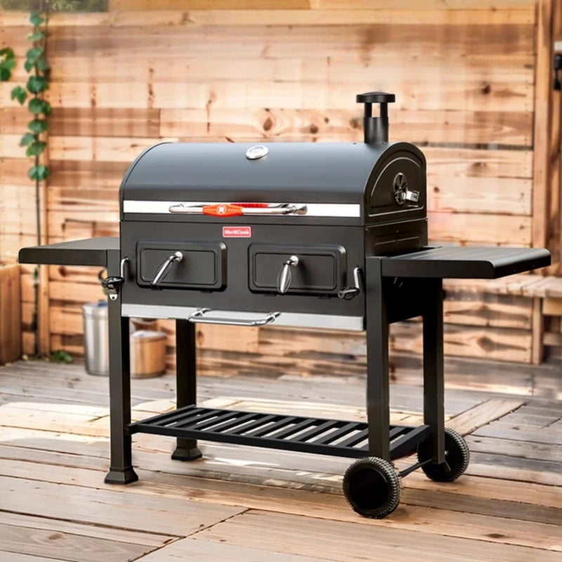 Upgraded BBQ Grill Mesh Grid Outdoor Large Multi-function Trolley Smoker Charcoal BBQ Grill with Optional Rotisserie
