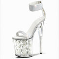 Nightclub Bride Transparent Platform Open Toe Flower Thin Heel 20cm Full Dress Pole Dance Model High Heels Summer Large Sandals