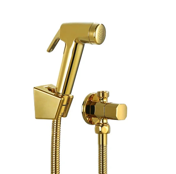 Modern Polished Gold Brass Handheld Bidet Sprayer Set Hot & Cold Toilet Sprayer for Hotels