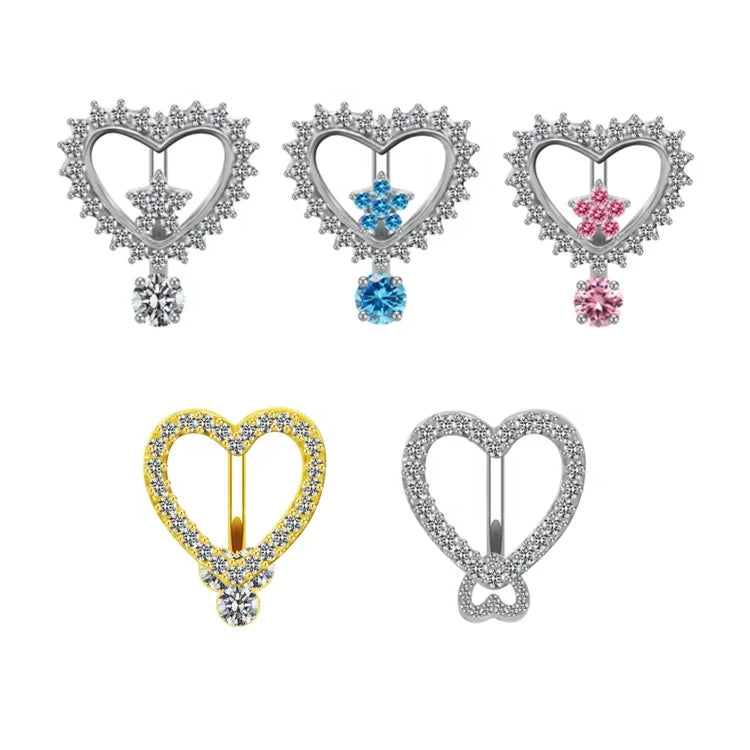 Gaby Top Amount Gold Plated Surgical Steel Belly Button Ring Diamond Heart Floating Navel Body Jewelry for Gift