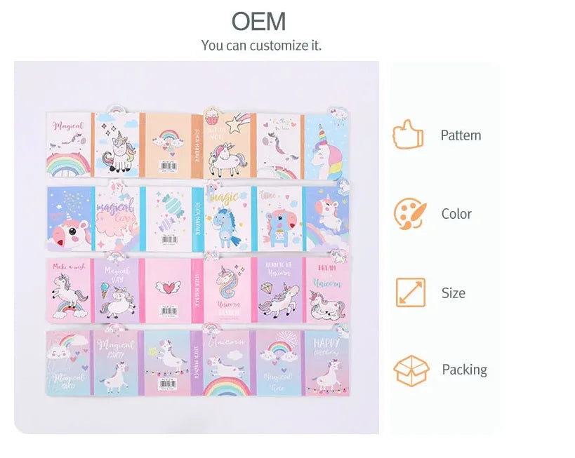 Cartoon Unicorn Diaries and Cute Sticky Notes Stationary and School Supplies Promotional Gifts for Bento Lunch Boxes