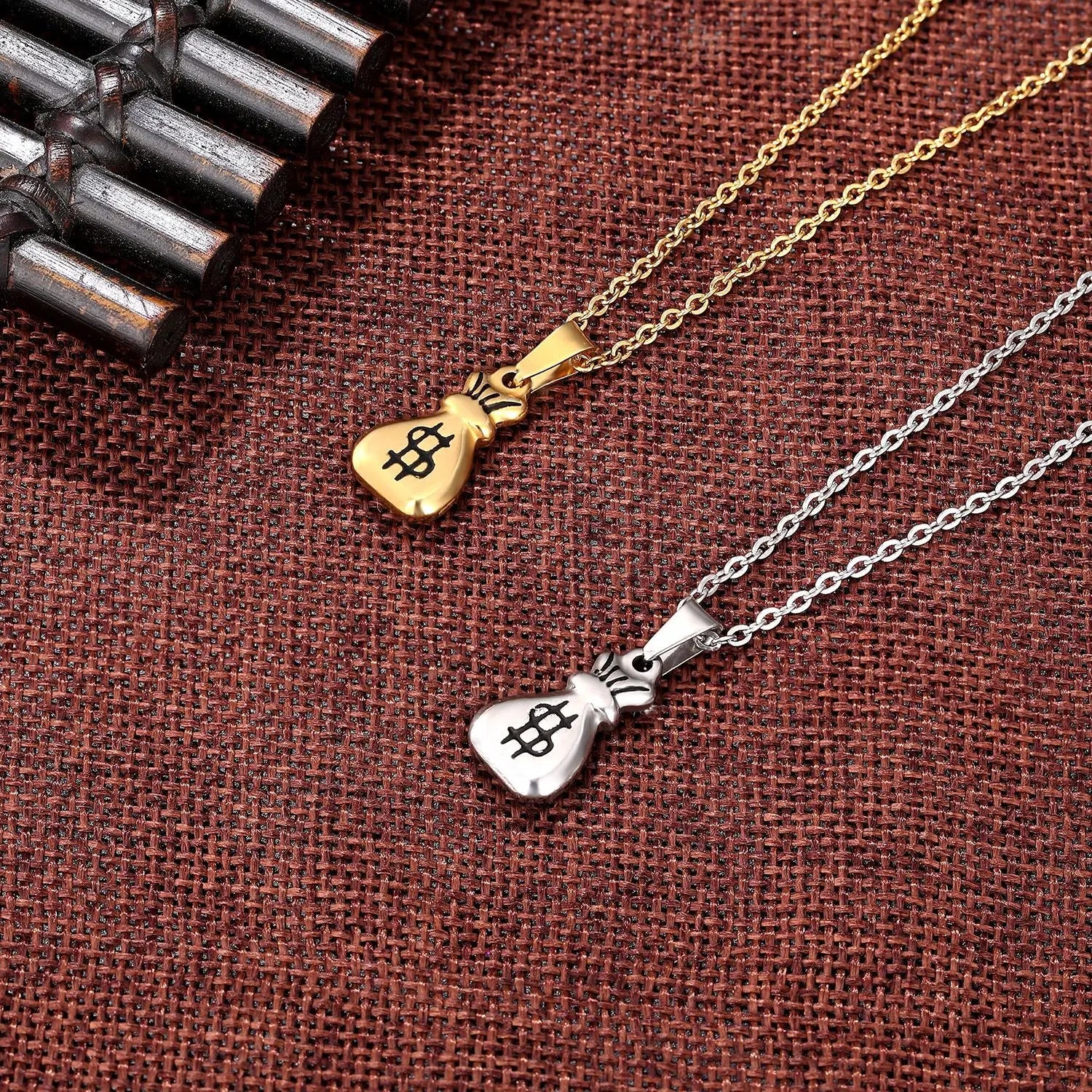 Dollar Sign Necklace Gold Money Bag Necklace Good Lucky Jewelry Gifts Stainless Steel Money Pendant Necklace for Women Men