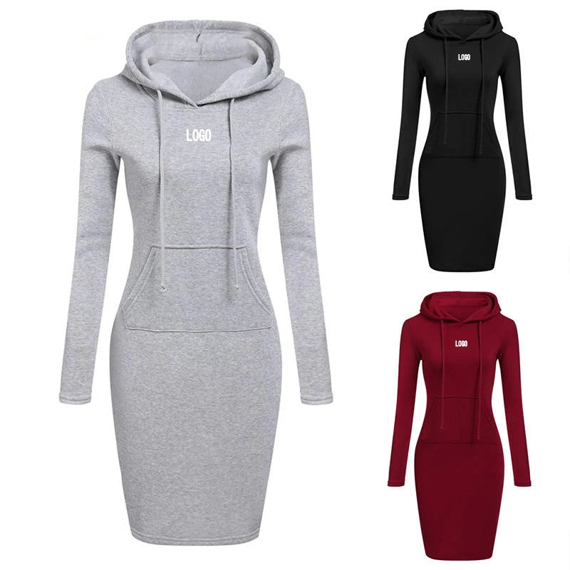 L230791 Custom Women Dress Hoodie Girl One Piece Set Hoodies Winter Lady Pockets Casual Dress Women Hoodies Dress for Women