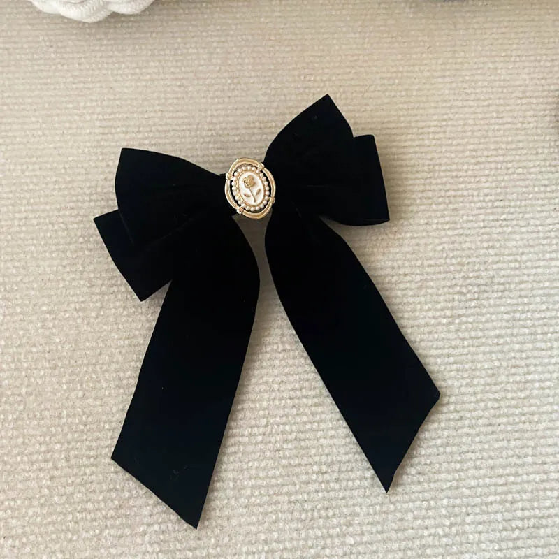 French Style Big Bow Hair Clip Ponytail Holder Hair Accessories Velvet Hair Clips Solid Color Hairpins