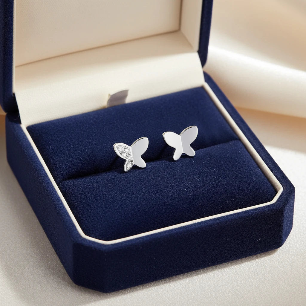 Most Popular Shiny Exquisite Butterfly Style Earrings Jewelry 18K Solid White Gold Real Natural Diamond Handmade Stud Earrings