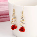 Ethnic Red Rose Drop Earrings Big Rhinestone Earrings Vintage for Women Rose Gold Spiral Dangle Earring
